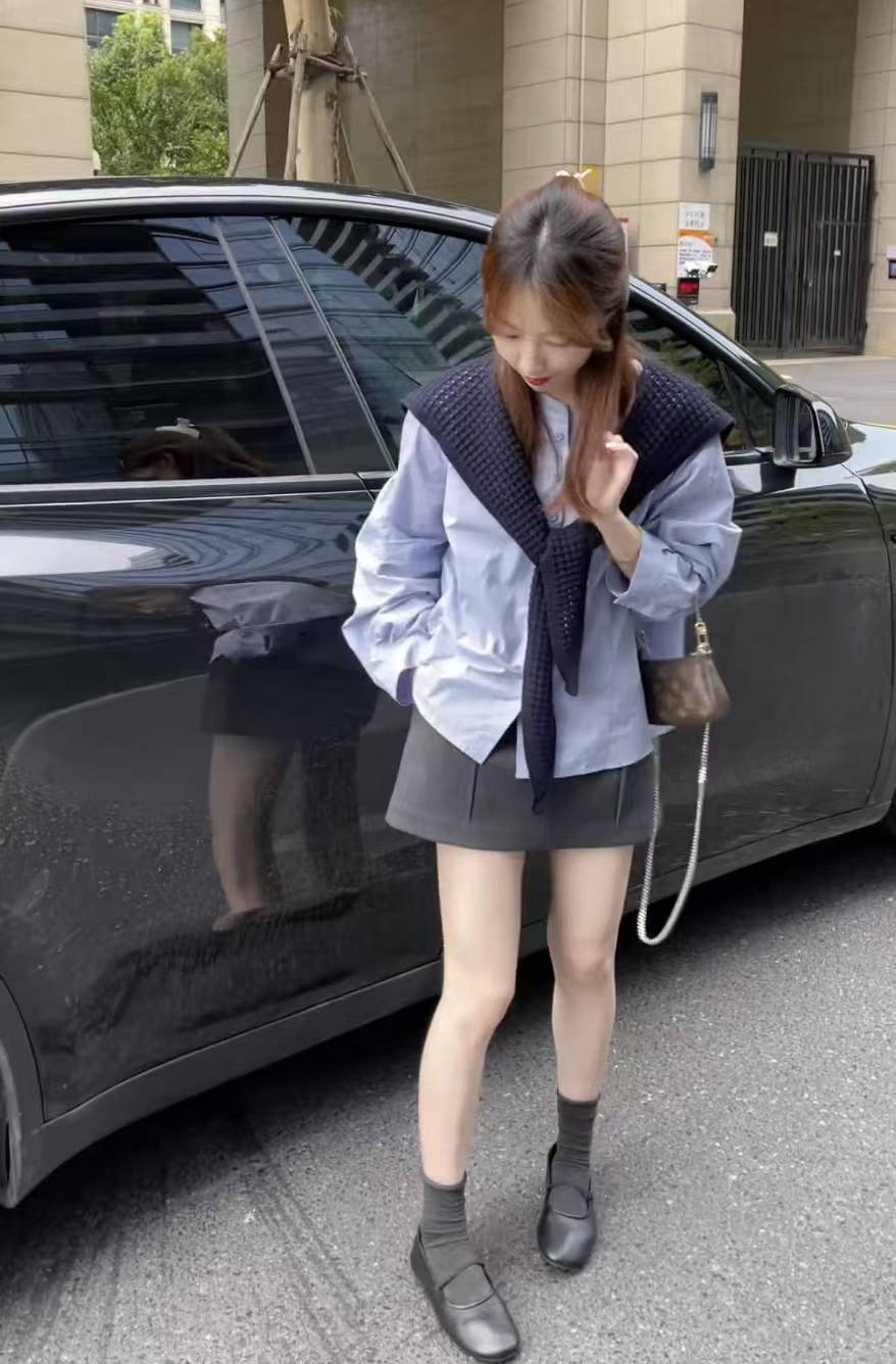 Early Autumn Korean Round Neck Shirt and Shawl Two Piece Set Versatile Top