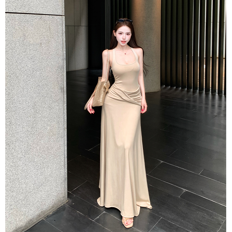 2026 Summer U-Neck Knotted Bodycon French Long Dress