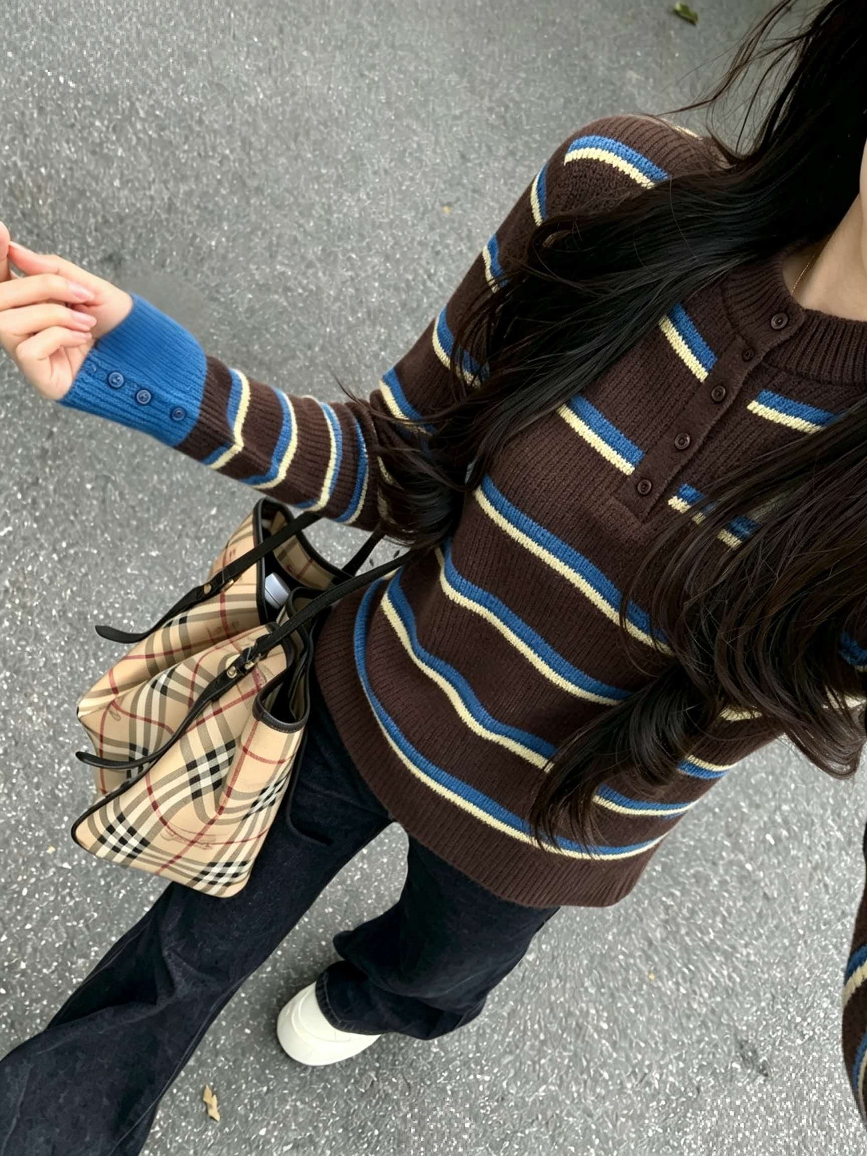 Apricot Striped Half Turtleneck Slim Fit Knit Sweater for Women - Image 2