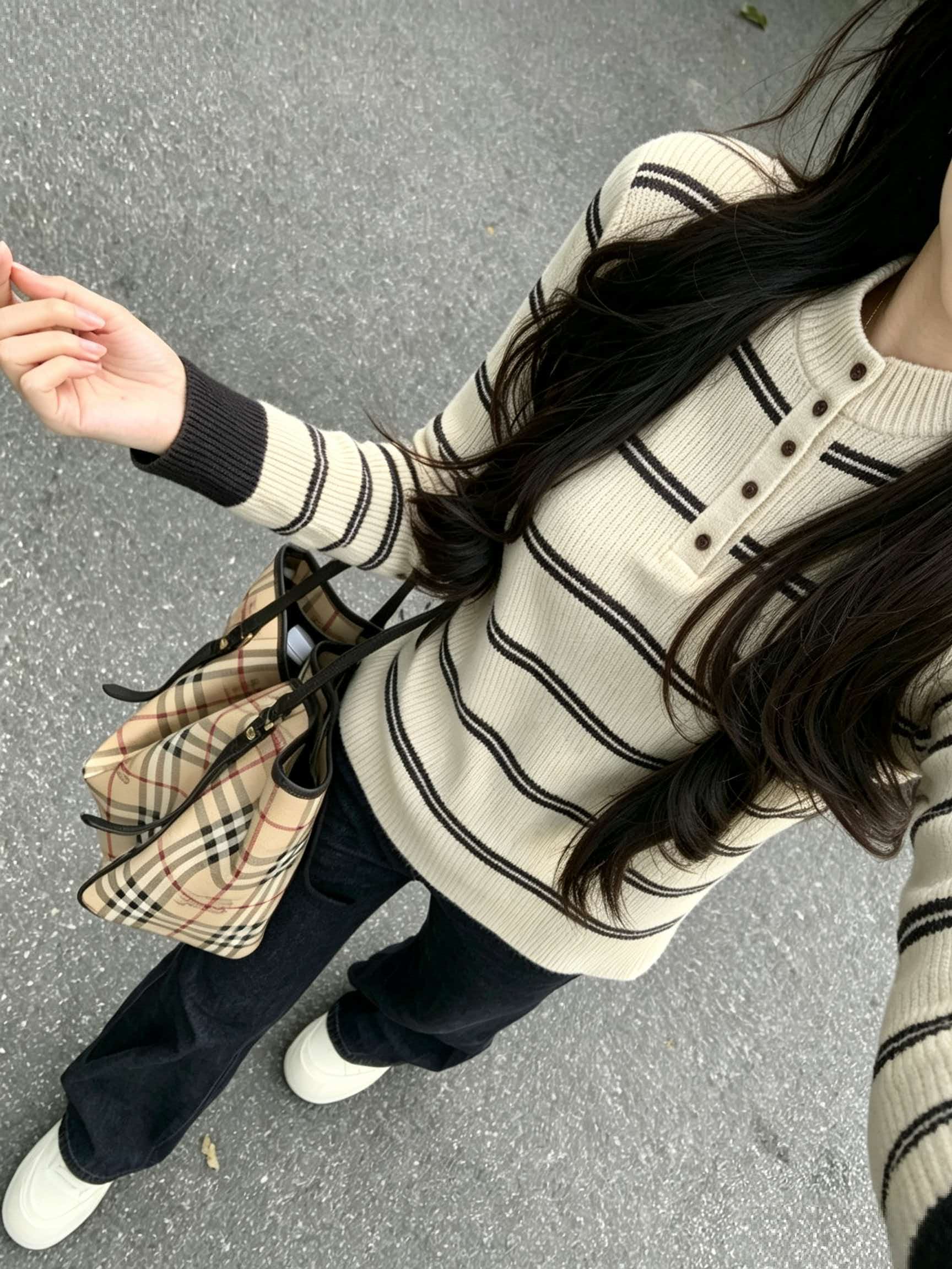 Apricot Striped Half Turtleneck Slim Fit Knit Sweater for Women - Image 4
