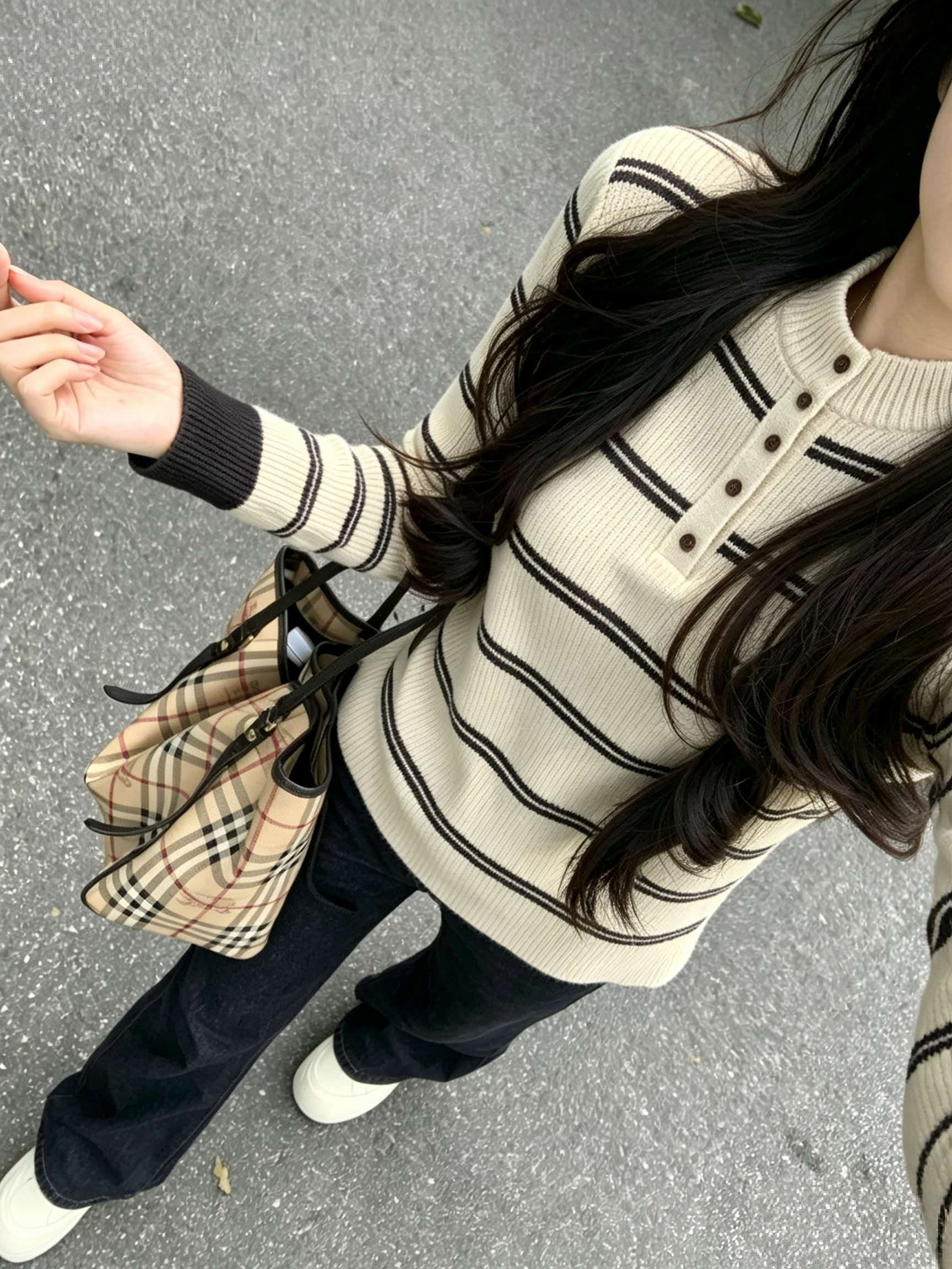 Apricot Striped Half Turtleneck Slim Fit Knit Sweater for Women - Image 3