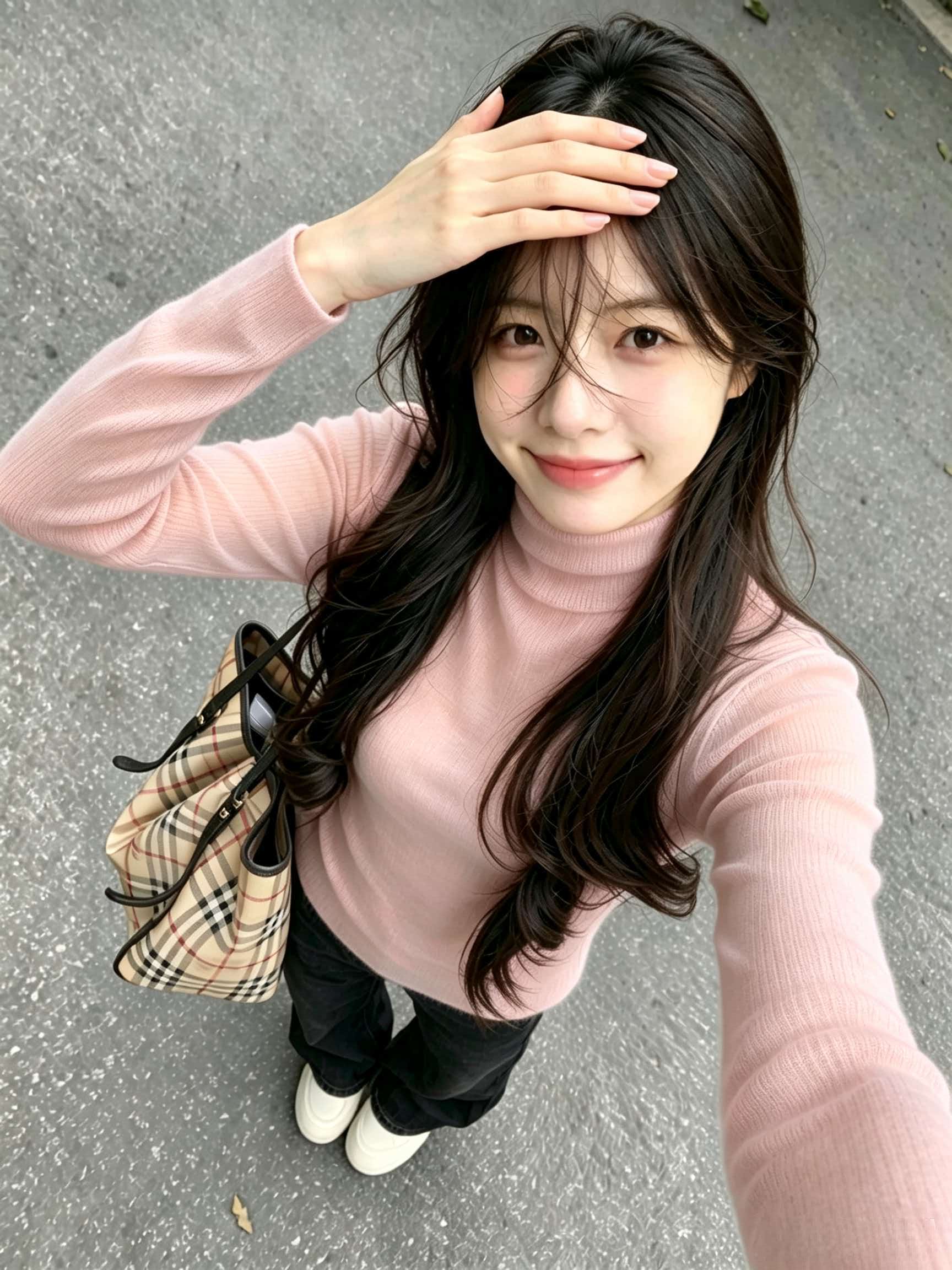 Pink Half-Turtleneck Knit Sweater for Women 2026 Early Autumn Base Layer