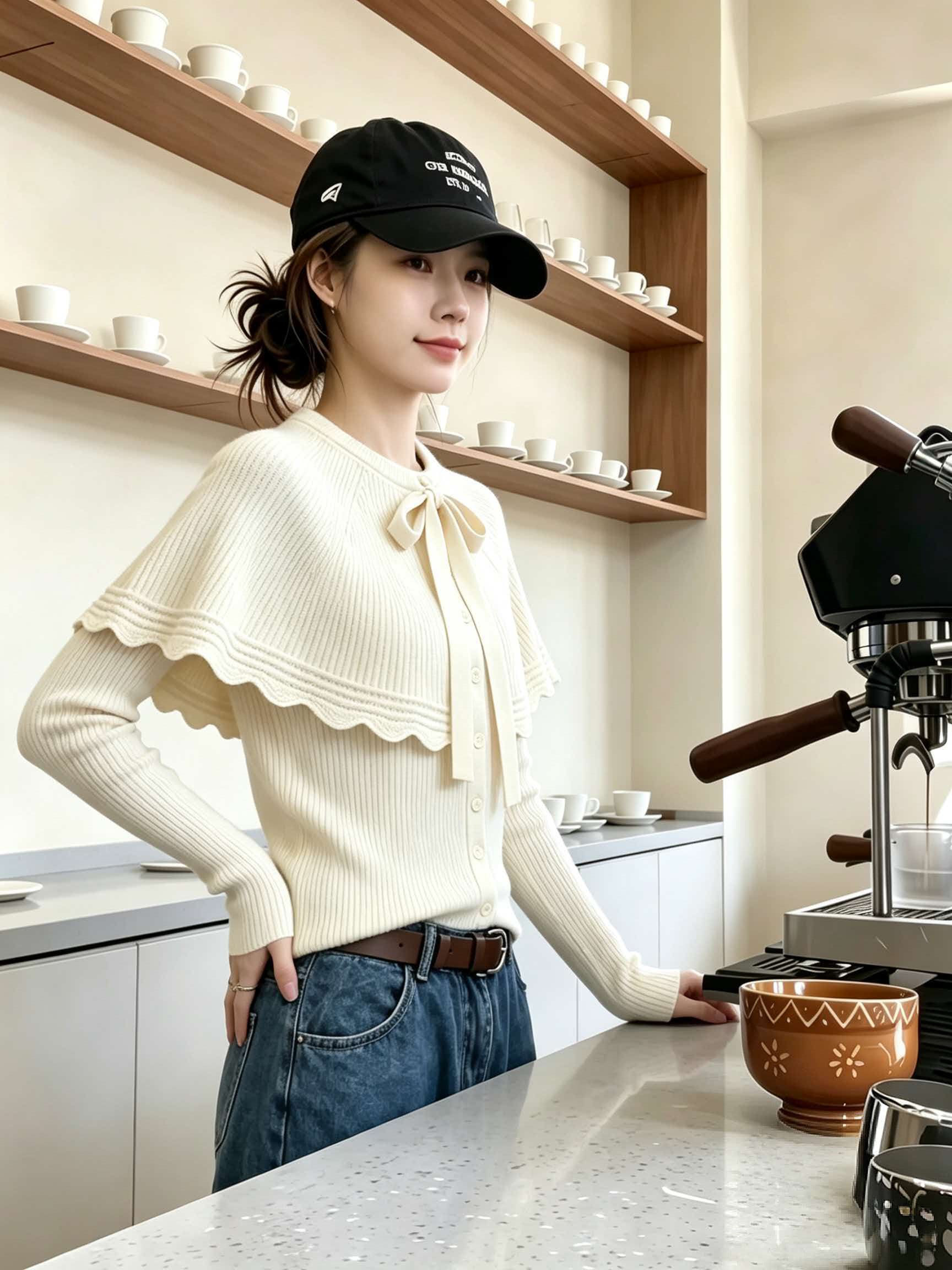 White Cape Shawl Knit Sweater Women 2026 Early Autumn Base Layer Top - Image 2