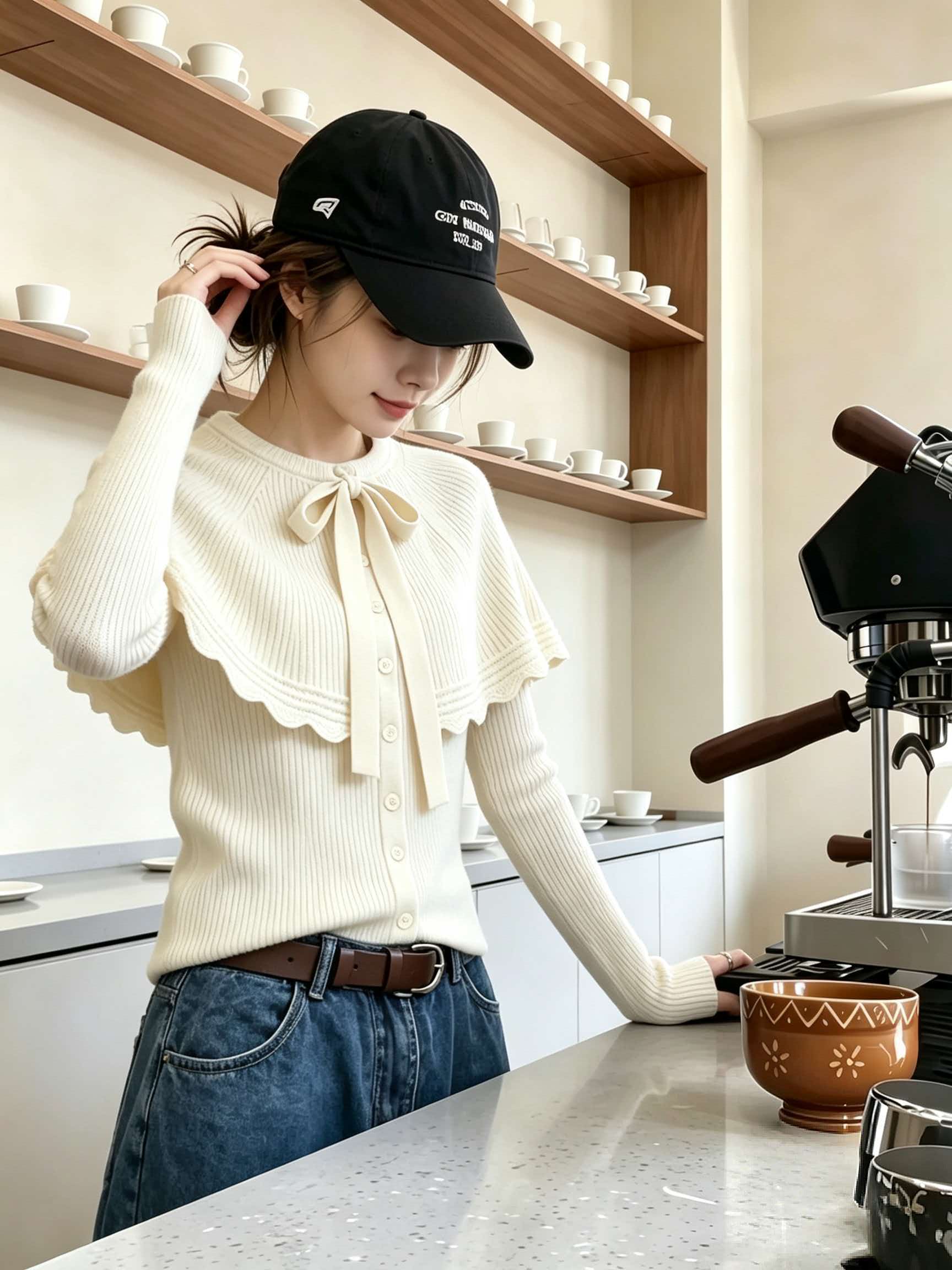 White Cape Shawl Knit Sweater Women 2026 Early Autumn Base Layer Top - Image 3