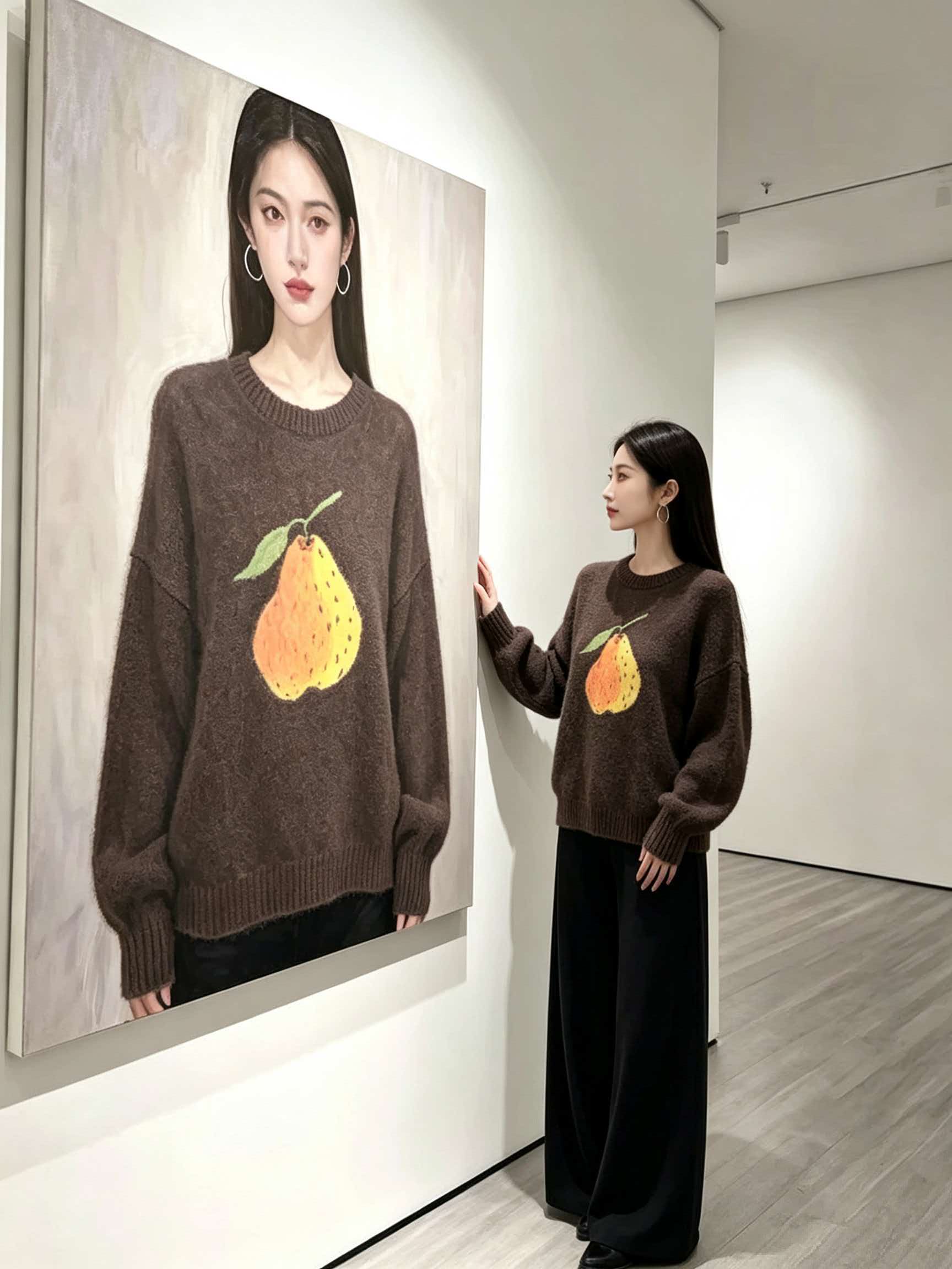 Brown Cartoon Jacquard Sweater Women 2026 New Autumn Winter Korean Style Pullover - Image 2