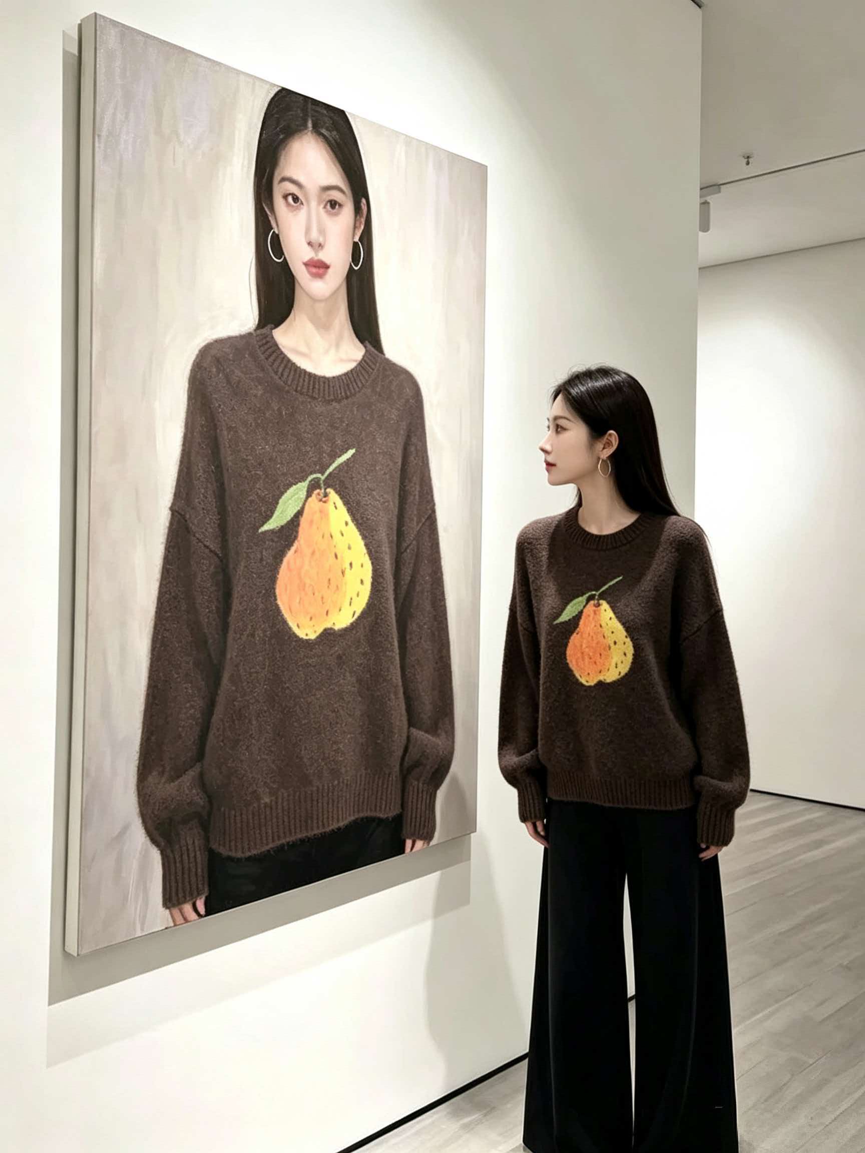 Brown Cartoon Jacquard Sweater Women 2026 New Autumn Winter Korean Style Pullover - Image 3